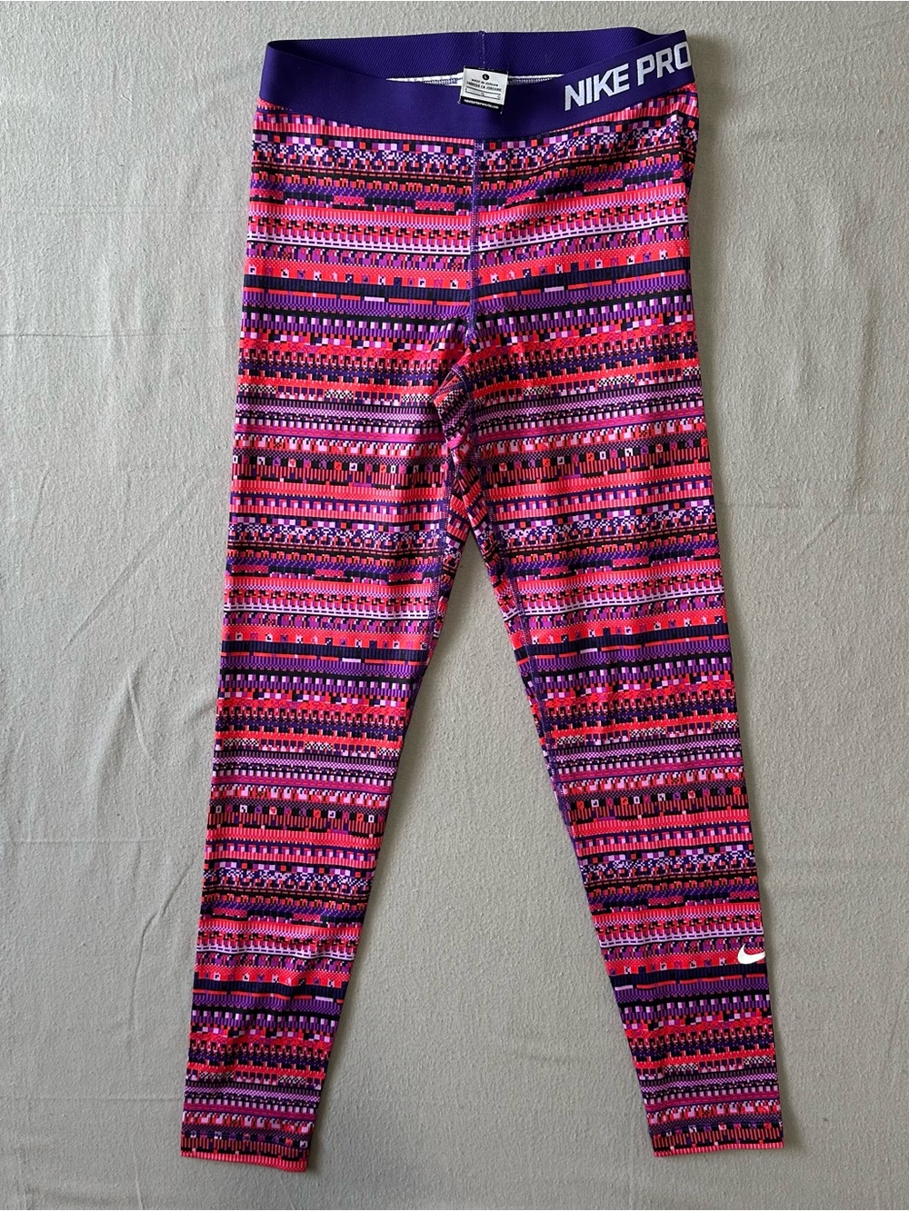 Nike Pro Dri-FIT Pink & Purple Patterned Compression Leggings Athletic Tights L